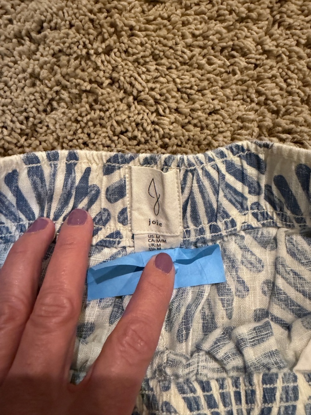 Joie blue and white leaf patterned linen pants - Picture 2 of 3